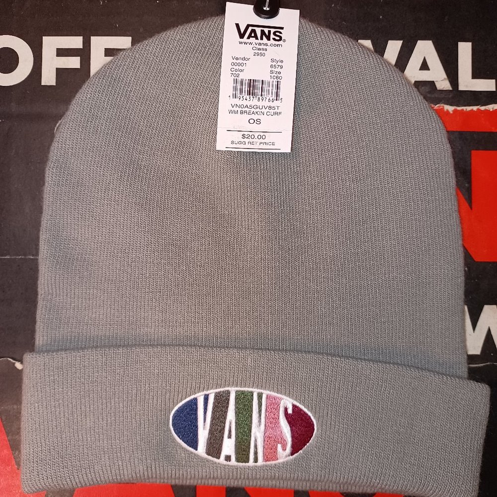 NWT VANS ‘Off The Wall’ BREAKIN’ CURFEW ll Beanie In Frost Grey